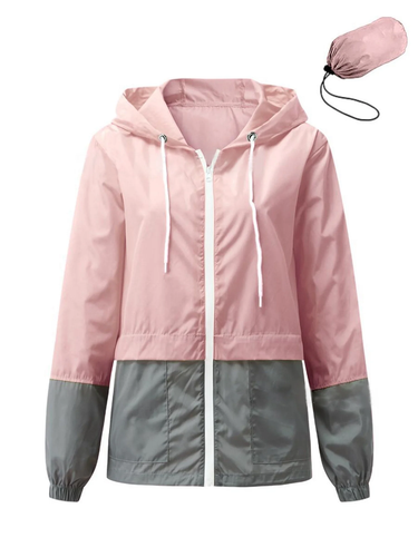 Womens Waterproof Raincoat Lightweight Color Block Jackets Windproof Hooded Jack - Picture 7 of 11
