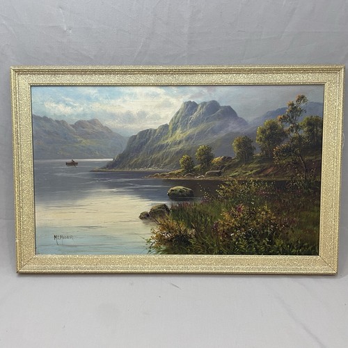 Beautiful Oil Painting On Canvas Of Lake And Boat Hills Scene Signed MC Hider - Picture 3 of 10