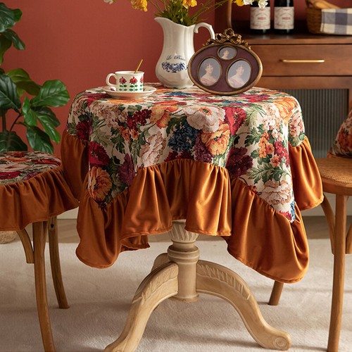 Jacquard Yarn-Dyed Floral Tablecloth Round Lotus Leaf Room Table Cloth - Picture 10 of 16