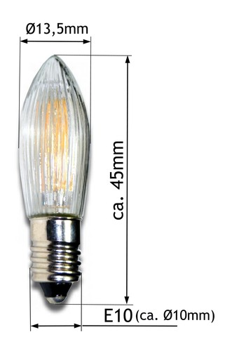 5 Stück LED Filament Topkerze 55 V 0,1 W E10 innen Spitzkerze Riffelkerze Bogen - Bild 2 von 4