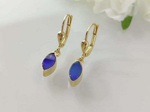 Ohrhänger Echt Gold 333, Navetteform, mit  echtem Schwarzopal  - Bild 4 von 12