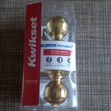 Kwikset Microban Keyed Entry Door Knob Polished Brass 94002-817