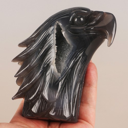 4.7" Natural Geode Agate Quartz Crystal Hand Carved Eagle Head Animal 724g - Picture 8 of 8