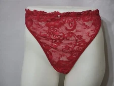 VINTAGE MYONNE LACY RED THONG BEADED ACCENT PANTIES PANTY SIZE 7 USA MADE