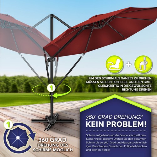 Parasol tillvex® 330 cm parasol parasol parasol de jardin parasol de marché balcon en aluminium NEUF - Photo 16/63
