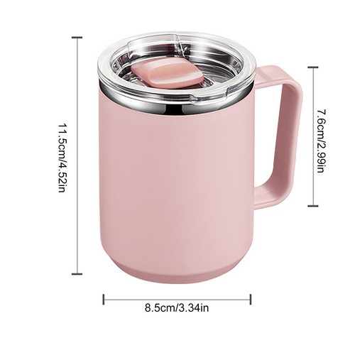 450ml Coffee Cup Insulated Stainless Steel Mug with Handle and Lid (Light Pink) - Picture 2 of 5