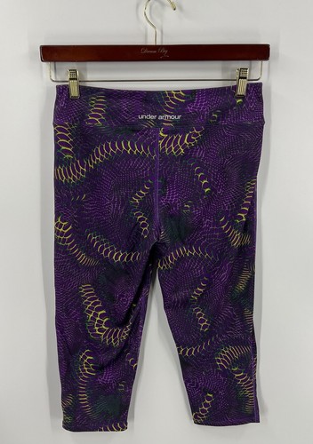 Under Armour Girls Size XL Purple Green Athletic Workout Leggings Cropped Capri - Picture 3 of 4