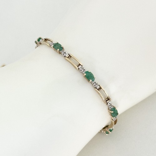 10K Yellow Gold Emerald & Diamond Tennis Open Chain Link Bracelet - Picture 16 of 16