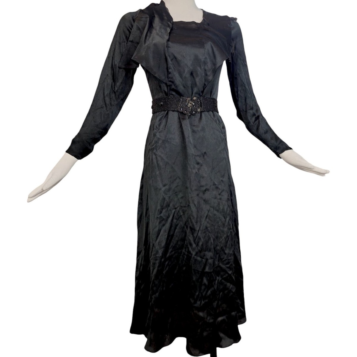 1920s Silky Black Wednesday Addams 20s Art Deco Antique Dress Gown
