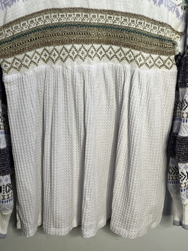 Free People Sweater Tunic Top Womens M Fair isle Ballon Sleeve Relaxed Bohemian - Picture 9 of 12