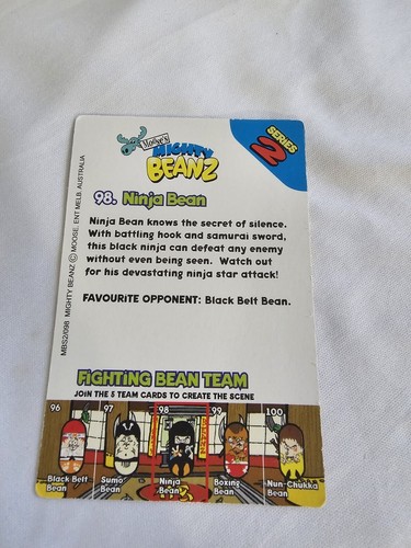 Mighty Beanz # 98 Ninja Black Bean Vintage Series 2 With Fighting Team Card - Picture 4 of 4