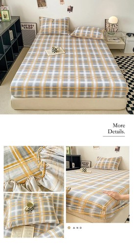 Plaid Style Fitted Sheet Skin-friendly Bed Cover Elastic Bedsheet(No Pillowcase) - Picture 15 of 28