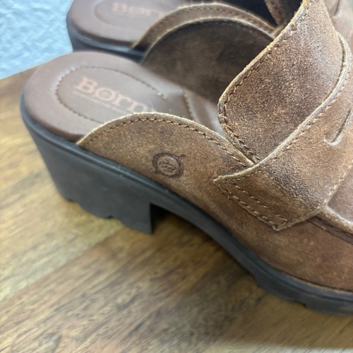 Born Brown Leather Mules Clogs Penny Loafer Style Heeled Shoes Size 6.5 - Picture 2 of 8