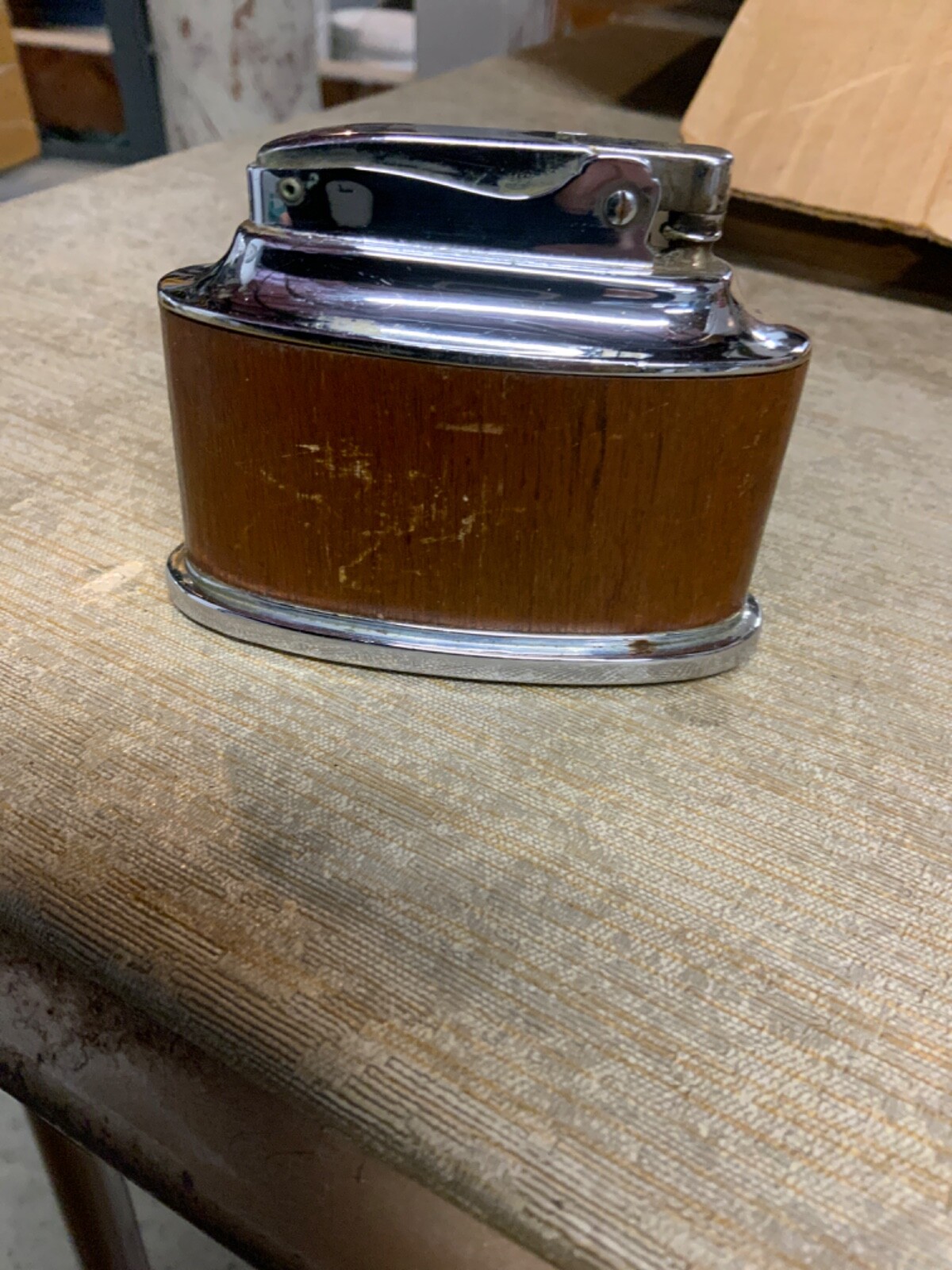 Vintage 1950 Ronson Senator Wood Veneer Table Lighter RARE