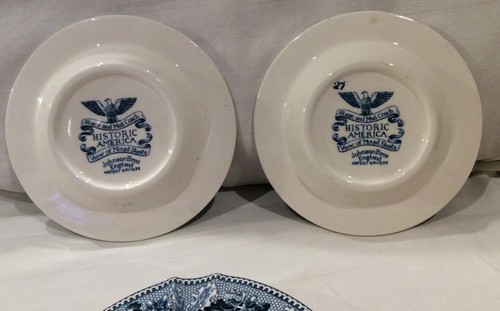 3 Johnson Bros Historic America Blue Stagecoach Pattern Ashtrays - Picture 4 of 4