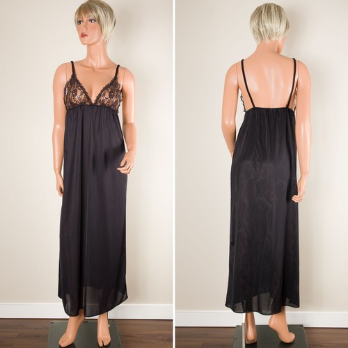 💖 Camisón Vintage Lencería Vestido Vestido Negro M Nylon Encaje Transparente Corpiño EE. UU. - Imagen 3 de 12
