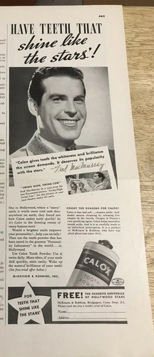 Polvo de dientes Fred MacMURRAY 1937 Calox/Ediphone Pro-Technic - Anuncios impresos de colección - Imagen 2 de 4