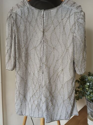 Vintage Frank Usher Sequin Sparkle Top Gatsby White Night Cruise UK 12-14 - Picture 7 of 8