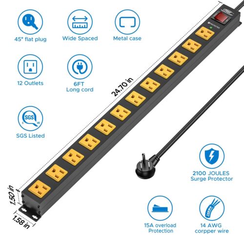 CRST 6-12Outlet Striscia di Alimentazione Resistente Protezione da Sovratensioni, Cavo di Alimentazione 6FT/14AWG/15A - Foto 24 di 26
