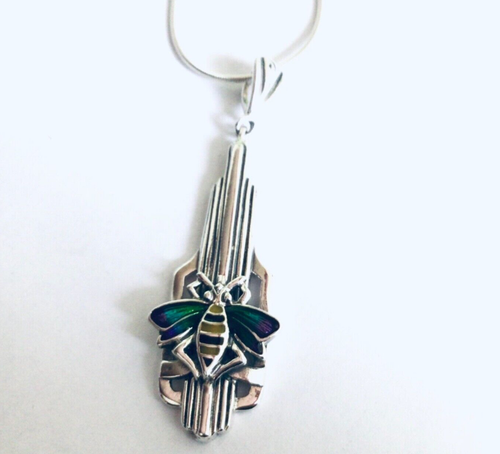 Sterling Silver Art Deco 1920s style Bumble Bee insect Pendant & chain Necklace  - Picture 3 of 8