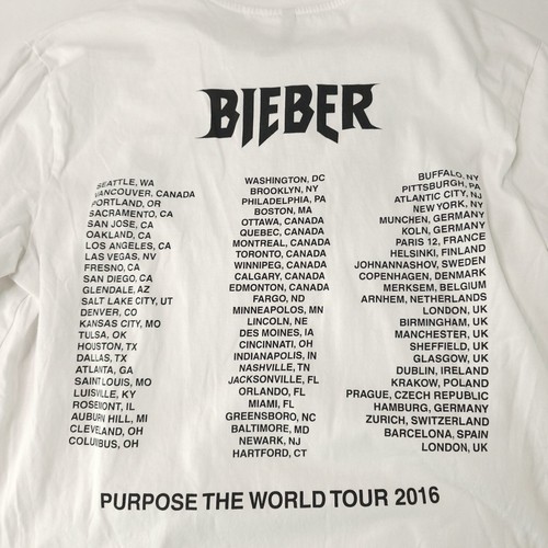 Justin Bieber Purpose Tour T Shirt Mens Large White 2016 Concert Tee HM Y2K - Picture 9 of 9