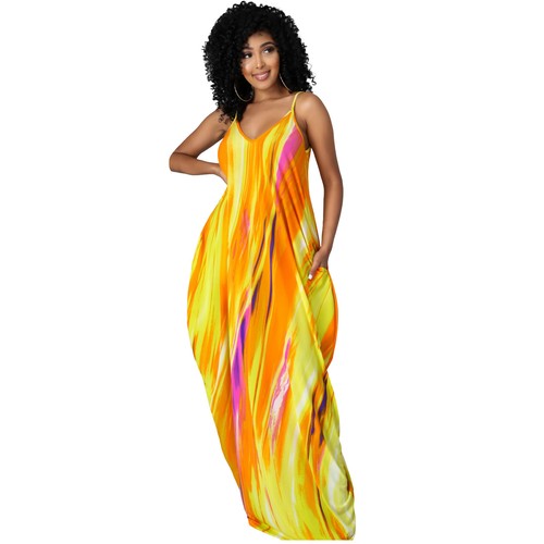 Womens Colorful Print Sleeveless Camisole Dress Summer Beach Loose Maxi Dresses - Picture 2 of 9