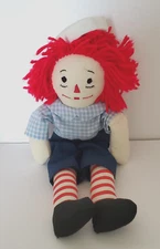 Vintage Handmade Label Raggedy Andy Cloth Doll 16 Inches Red Hair Hat