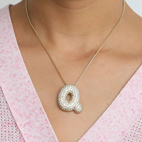 Gold Plated Iced CZ Out Bubble Letter Pendant Rope Chain A-Z Letter Necklace - Picture 35 of 44