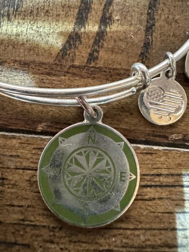 Alex and Ani Women's Color Infusion Avocado Compass Expandable Bangle Bracelet - Picture 2 of 5