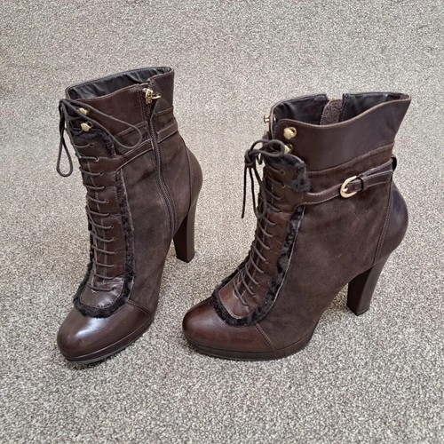 LK Bennett Covent Boots Brown 40 UK 7 Suede Leather 4.5" Block Heel - Picture 5 of 12