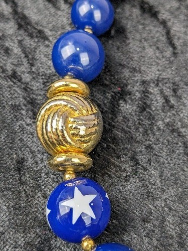 Vtg Nautical Beaded Necklace & Pierced Earrings Navy White & Gold Tone Sailing - Picture 5 of 5