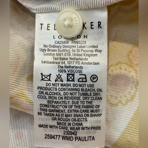 Ted Baker Paulita Handkerchief Shirt Dress Belt Long Sleeves Yellow Size 8 Boho - Picture 15 of 15