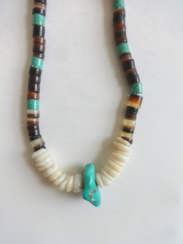 Indianer Türkis Silber und Muschel Perlenkette