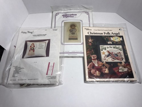 3x Vintage Kreuzstich Set Lot Weihnachten Urlaub Engel Baumspitze Kissenrahmen - Bild 2 von 8