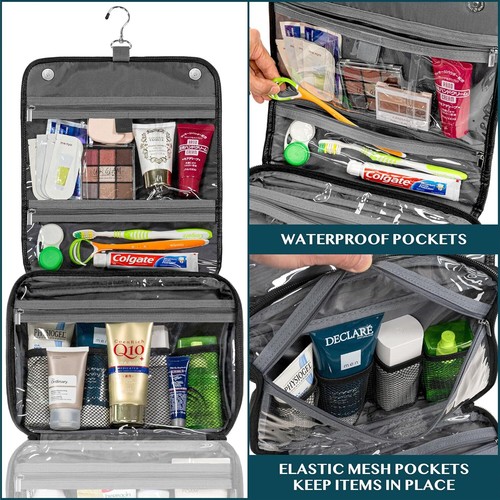 Travel Toiletry Bag For Men Women Waterproof Large Hanging Zip Makeup Organizer - Picture 4 of 7