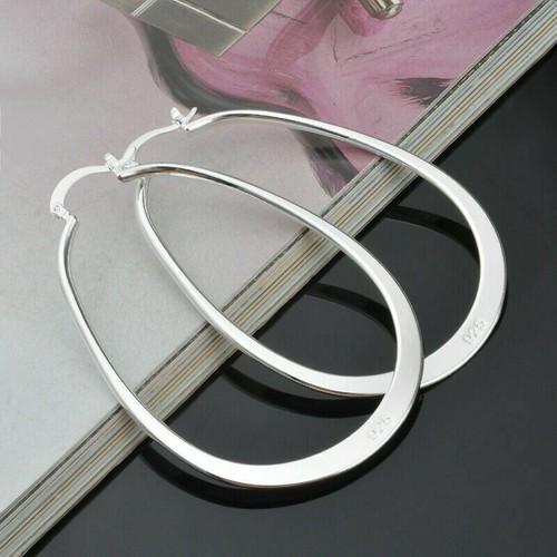 Stunning Women Silver Plated Filled Large Egg Shape Hoop Earring Jewellery - Picture 1 of 7