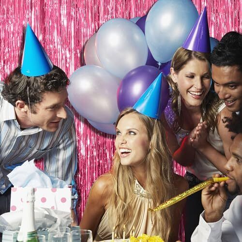 Backdrop Party Decorations Tinsel Curtain Party Backdrop Foil 2 Pack Pink - Picture 3 of 7