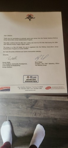 Florida Panthers Alex Auld #35 2006-07 Blue set 1 Reebok w/ LOA Mei Gray # D0408 - Picture 10 of 10