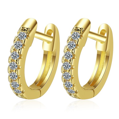 New 18K Gold Woman Earrings Hanging Sleeper Hoop Drop With Swarovski Crystal - Picture 10 of 10