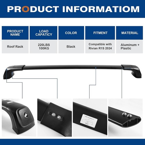 Lockable Roof Rack Cross Bars Rivian R1S 2022-2025, Heavy Duty 220lbs Aluminum R - Bild 6 von 7