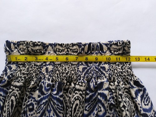 Floral Blue Black Beige SZ M/L Peasant Cottagecore Midi Skirt Boho Festival - Picture 6 of 8