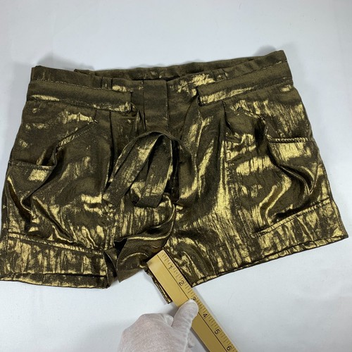 BCBG MAXAZRIA Bruna Shorts Gold Drawstring Belt Metallic Pockets 2" Petite Sz 0 - Picture 13 of 20