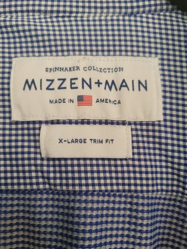 Camisa Mizzen + Principal Para Hombres LS Ajuste Ajuste Azul Blanco Cuadros Colección Spinnaker Talla XL - Imagen 7 de 13