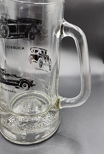 Antique 1920s Automobiles Cars Clear Glass Mug Beer Stein Weighted Bottom - Picture 6 of 11