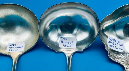 6 Stück Silberteller GROSSE SUPPENKELLEN 1884, 1890, 1902 Floral Arcadian Belmont BBB - Bild 2 von 20