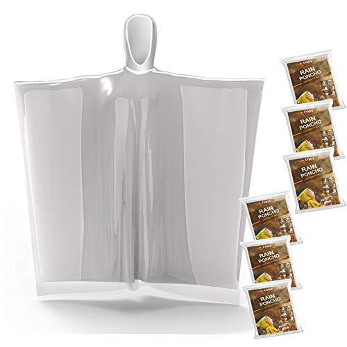 Rain Ponchos,with Drawstring Hood (10 Pack) Emergency One Size 6 Pack for Kids - Picture 2 of 7