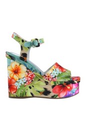  129 Guess Women  s Carisa Floral And Leopard Platform Wedges Size 7.5