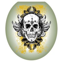 Realistic Toilet Seat Lid Tattoo - Gold Skull - Round Toilet Seat Cover on sale Realistic Toilet Seat Lid Tattoo - Gold Skull - Round Toilet Seat Cover on sale