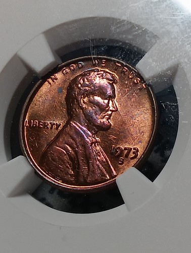 👉1973-S Lincoln Memorial Cent-NGC - Nice Purple Toning  - Picture 1 of 3
