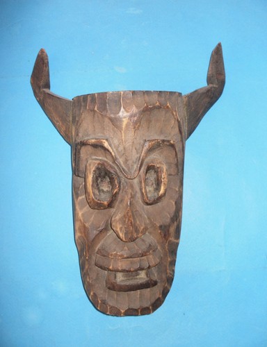 Maschera del diavolo etnografica balcanica/bulgara rituale in legno fatta a mano - RARA! - Foto 12 di 17